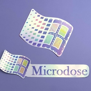 Microdose Holoステッカー、ホログラフィックステッカー、Webcoreステッカー、アシッドブロッターアート、y2kステッカー、Vaporwaveステッカー、コンピュータステッカー、Windows