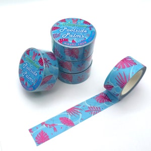 Taśma washi Poolside Palms, wzór tropikalny, artykuły piśmiennicze Lofi, estetyczne materiały do scrapbookingu, naklejka Vaporwave, naklejka na palmę