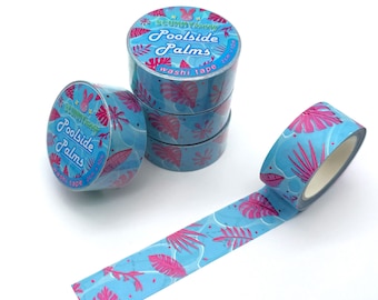 Poolside Palms Washi Tape, Tropical Pattern, Lofi Stationary, Aesthetic Scrapbook Supplies, Vaporwave Sticker, Palm Tree Sticker