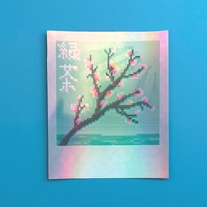 Green Tea Vinyl Sticker, Pixel Art, Vaporwave Sticker, Aesthetic Stickers, Webcore Stickers, Lofi Art, Arizona, Sakura Sticker Vinyl Holographic Vinyl