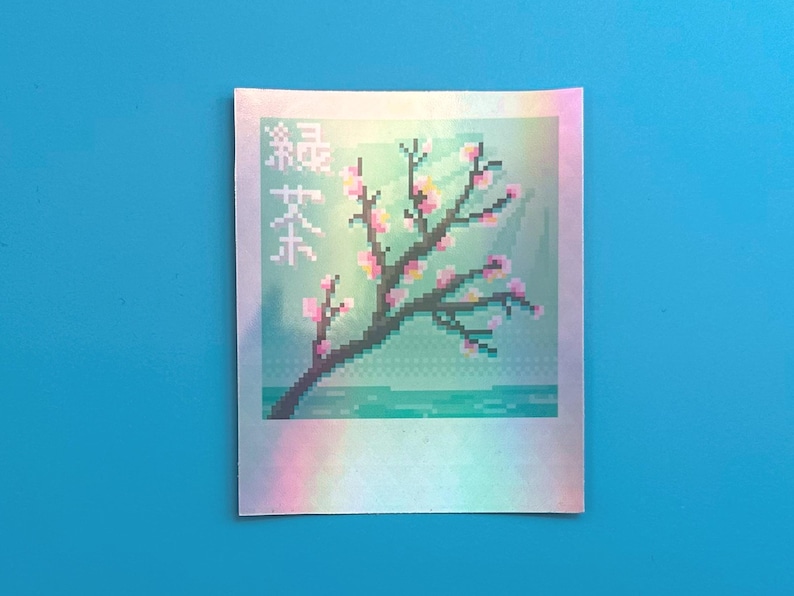 Green Tea Vinyl Sticker, Pixel Art, Vaporwave Sticker, Aesthetic Stickers, Webcore Stickers, Lofi Art, Arizona, Sakura Sticker Vinyl Holographic Vinyl