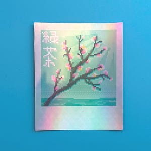 Green Tea Holo Sticker, Pixel Art, Vaporwave Sticker, Aesthetic Stickers, Webcore Stickers, Lofi Art, Arizona, Holographic Vinyl Sticker