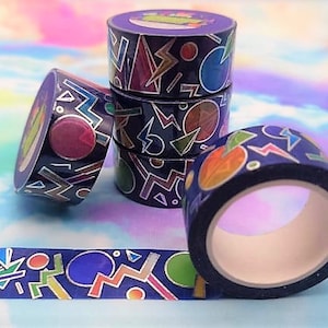Nastro washi con motivo arcade, blu, stile Memphis, pavimento arcade retrò, cancelleria anni '80, cancelleria Lofi, articoli per scrapbooking estetici, Synthwave