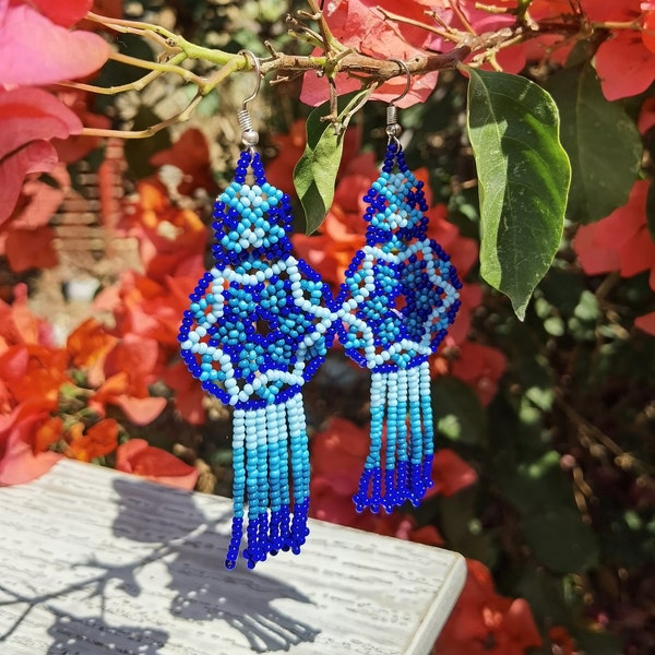 Mexican earrings - Huichol Handmade Earrings - Flower Earrings - beaded earrings - gift for her