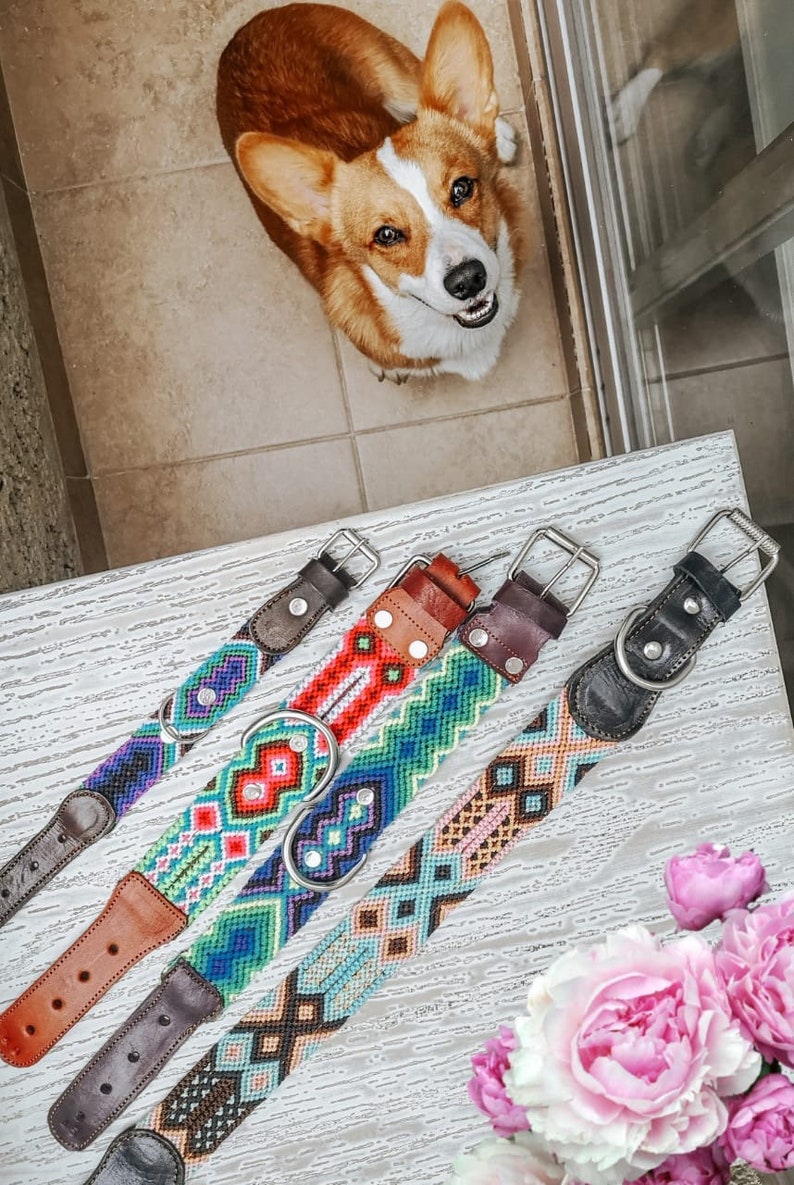 Pet leather collar,collar tejido para mascota,embroidered collar Dog Collar