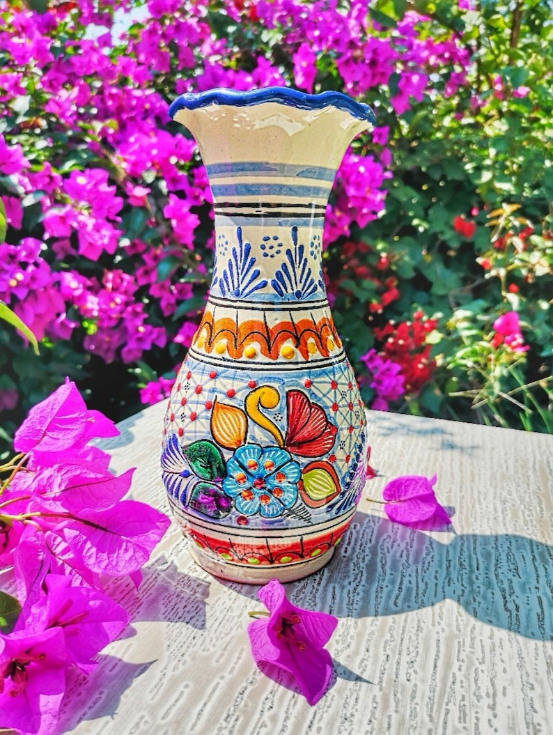 Mexican Flower Vase Talavera Mexican Pottery Etsy