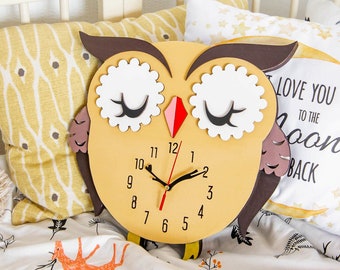 Reloj de búho - Reloj de pared infantil - Decoración de habitación para adolescentes - Decoración de cama para el hogar - Decoración de guardería bohemia - Regalos de búho - Reloj de pared moderno
