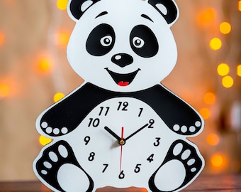 Panda gifts - Room decor aesthetic teen girls - Nordic kids decor - Playroom panda nursery wall decor - Cute wall clock kids nursery