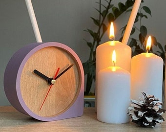 Natural wood table clock - Small standing minimal no ticking desk clock - Modern bedside wooden clock small - Clocks and colours retirement