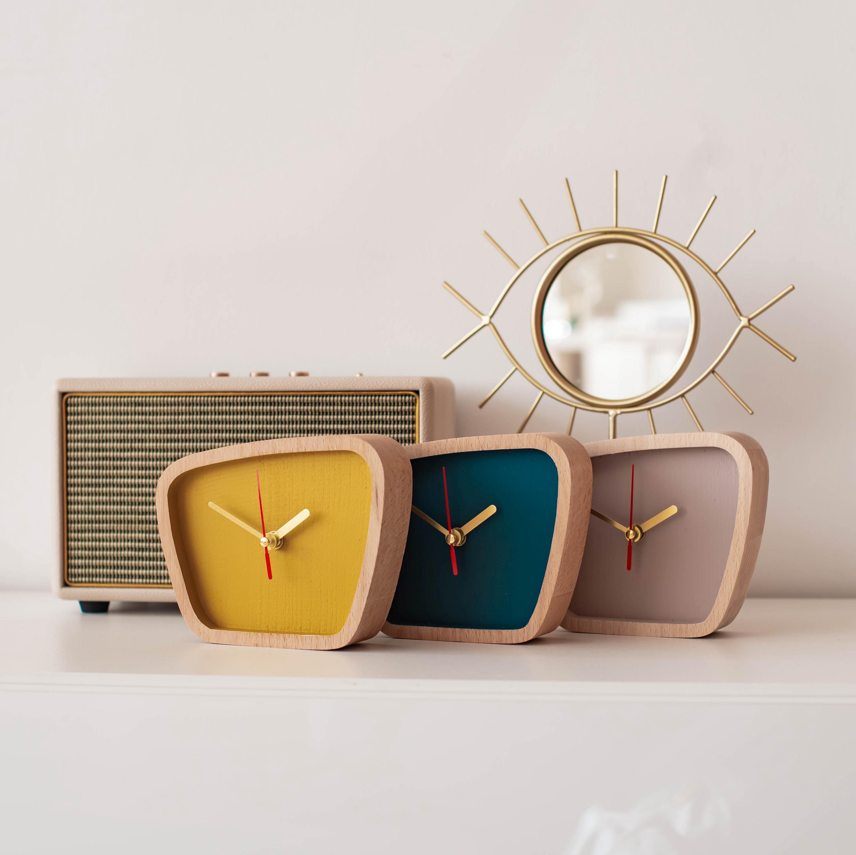 Wooden Modern Desk Clock With Gold Hour and Minute Hands - Home ...