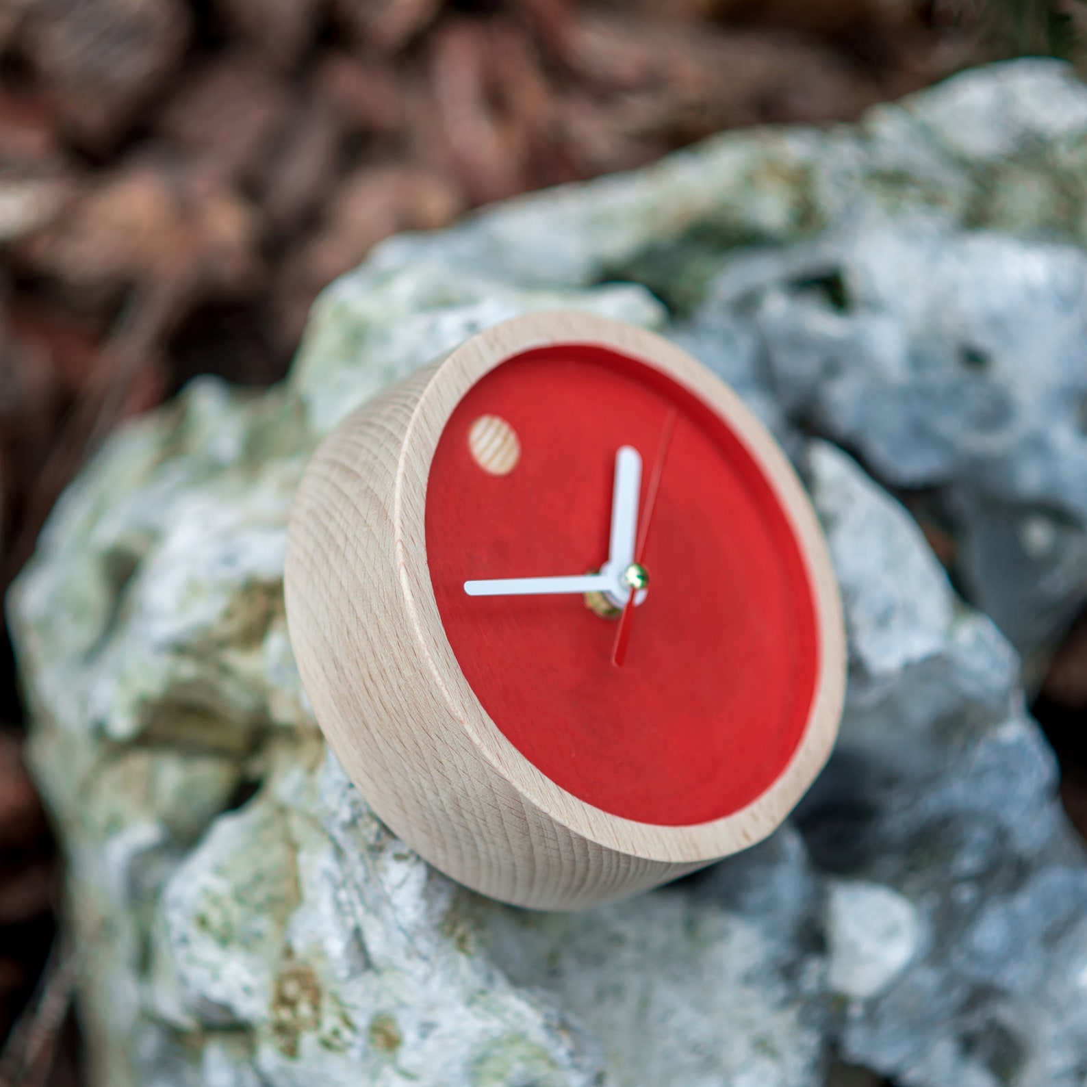 Wooden Red Small Tabletop Clock Mantel Geometric Minimalist Etsy