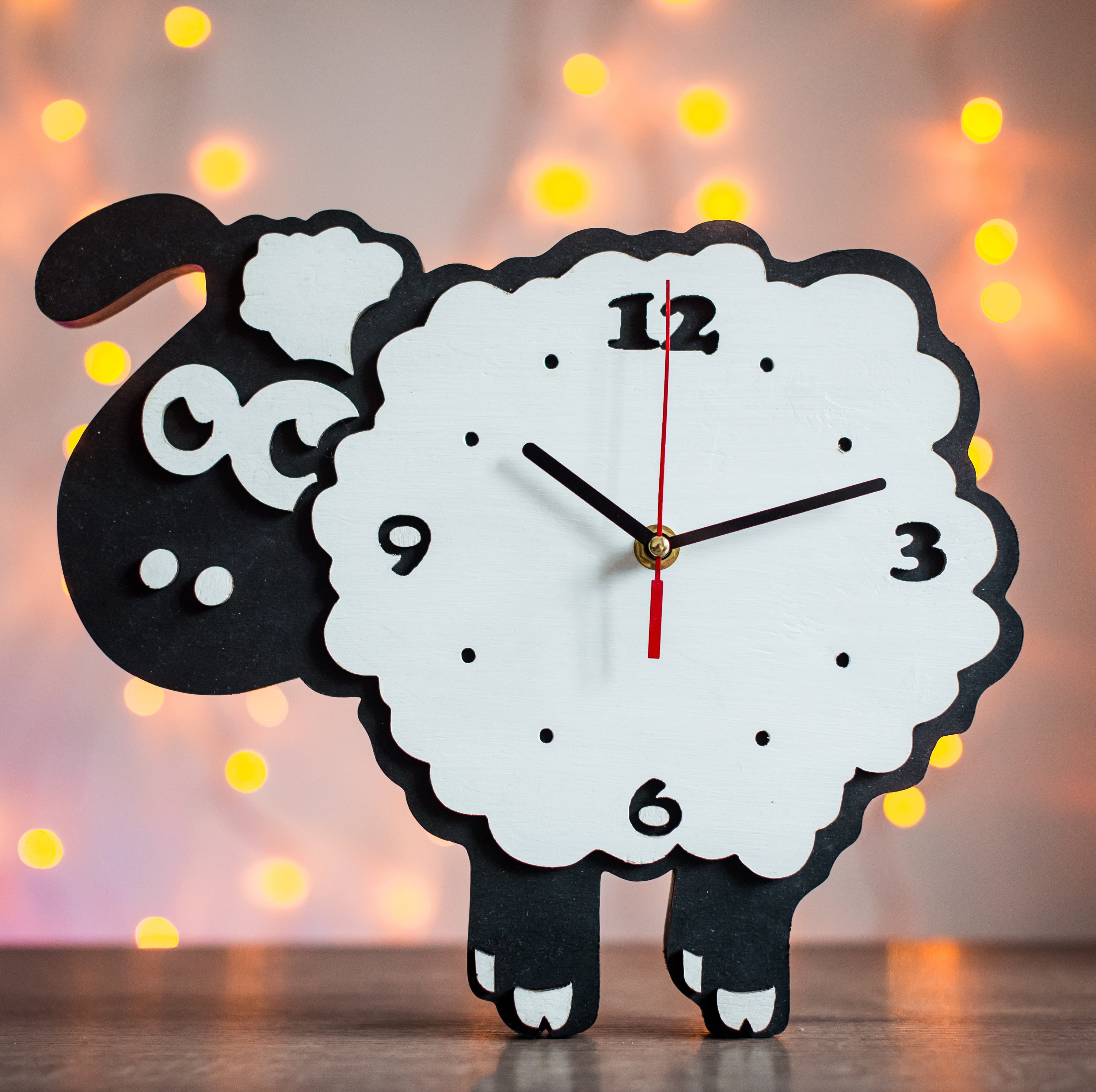 Sheep Nursery Wall Wooden Clock Lamb Wall White Black Clock Etsy UK