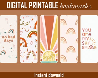 Printable boho bookmarks - Bookmarks for women - Digital book mark boho rainbow - Cute bookmark set - Book accessories boho style by Ukraine