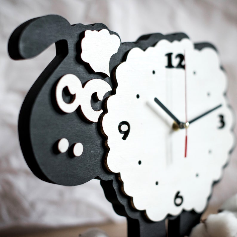 Sheep Nursery Wall Wooden Clock Lamb Wall White Black Clock Etsy