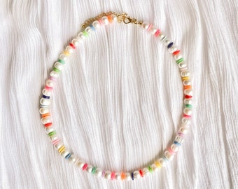Miami Necklace, Colorful Pearl Necklace, Colorful, Beaded Necklace, Beach Jewelry, Surfer Necklace, Pearl Jewelry,Heishi Disc Bead Necklace