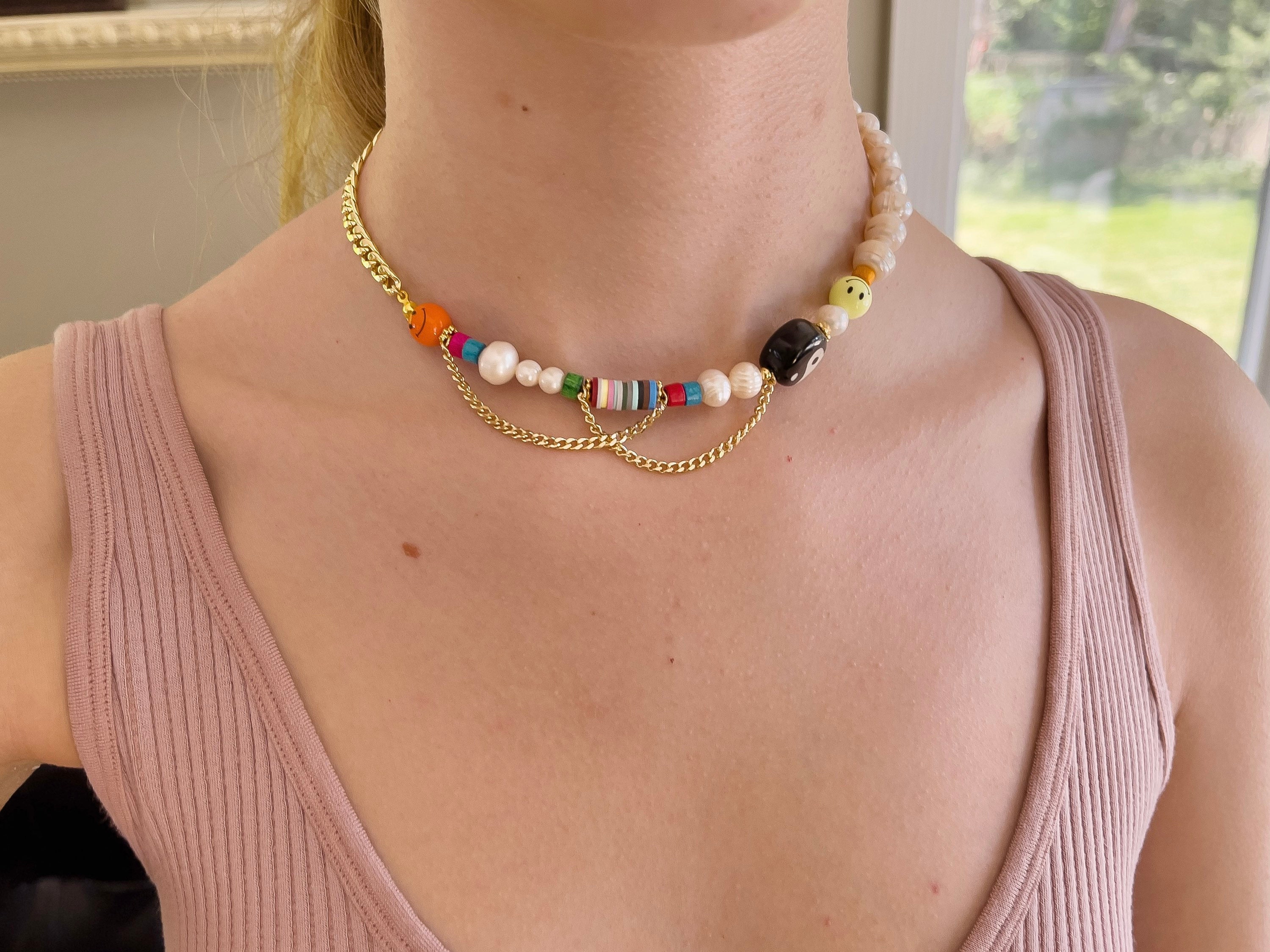 HAPPY GO LUCKY Necklace | Pearl Necklace,smiley Face