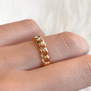 Chain Ring | Gold Chain Ring,Link Ring,Gold Plated Stackable Ring, Curb Chain Ring, Cuban Link Ring,Cuban Chain Ring,Gold Stacking Ring