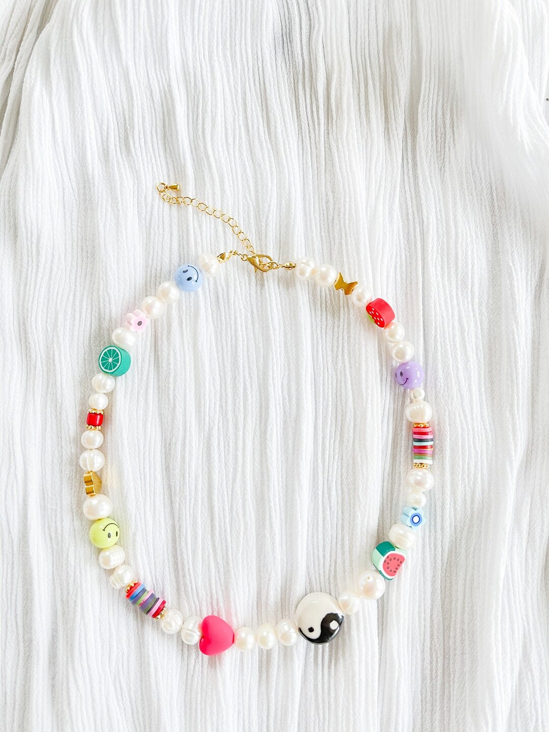 ●VVV● Heart Smile Lucky Ball Pearl Bead Necklace 22FWNK069 HEART SMILE LUCKYBALL PEARL BEADS NECKLACE - VVV | 60