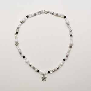 star necklace / chrome black silver white, crystal