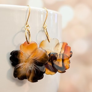 Carved stone flower earrings