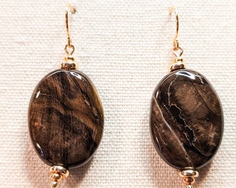 Petrified wood oval drops