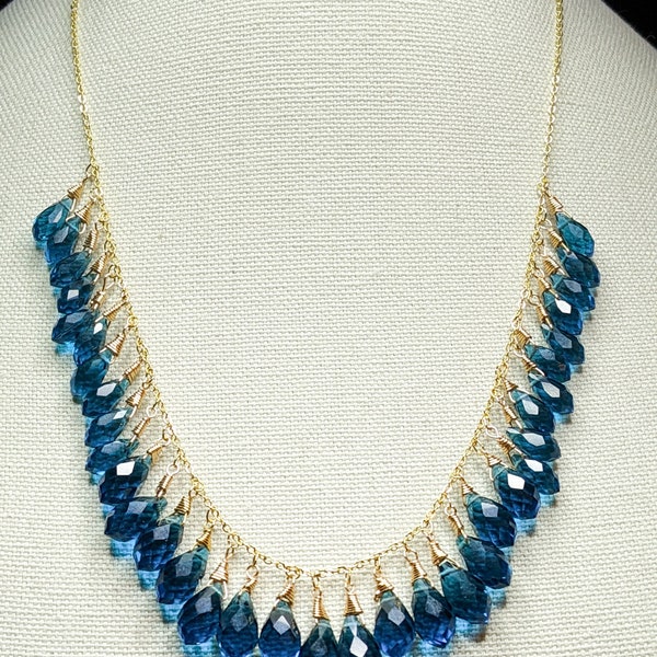 Blue crystal lorelei gold necklace