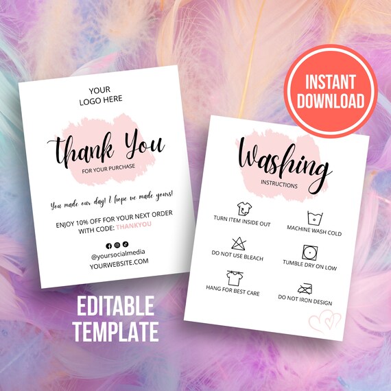 Editable washing instructions Printable washing instructions | Etsy
