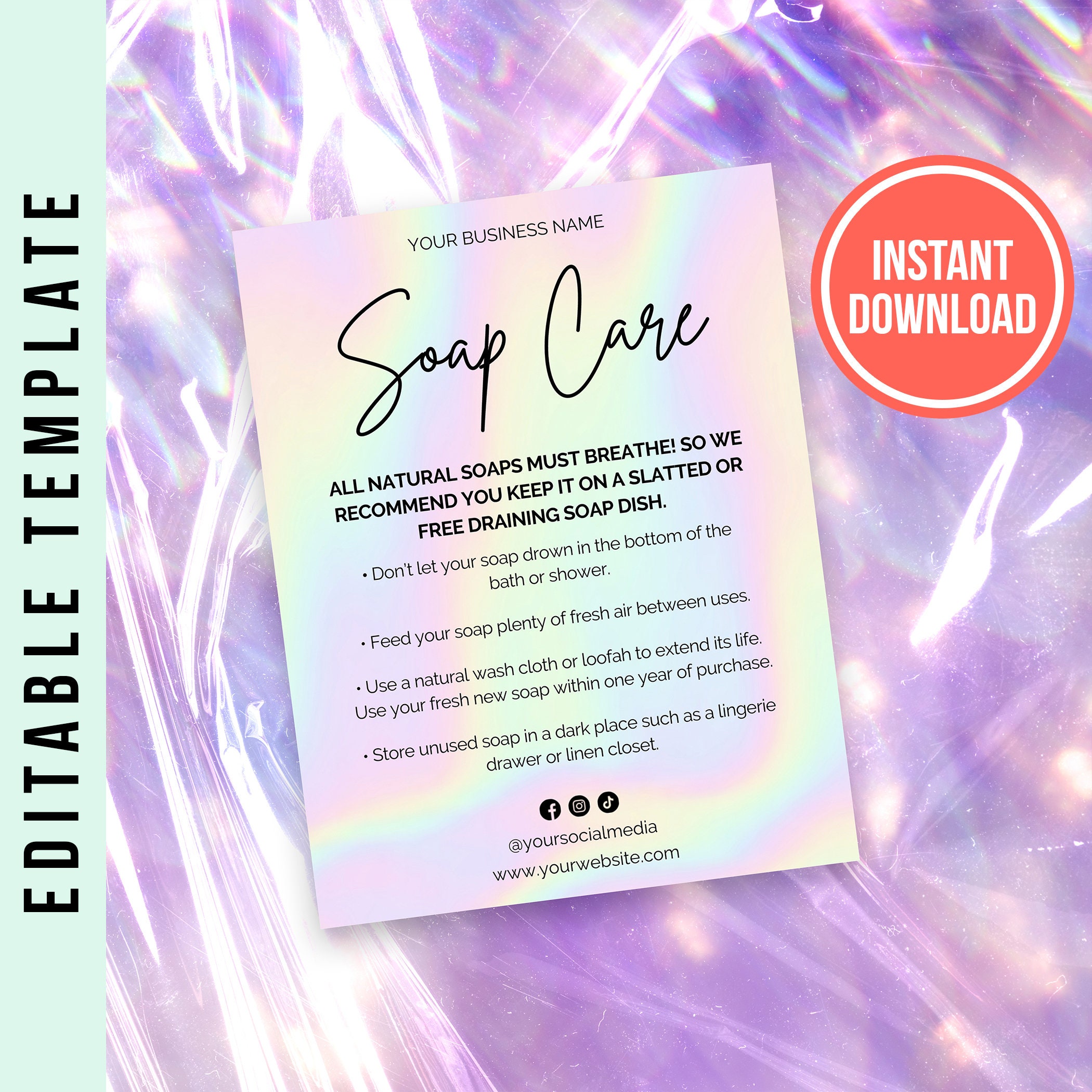 Editable Soap Care Card Template Handmade Soap Care Guide Etsy