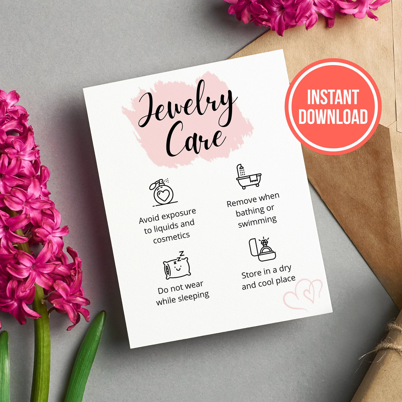 Editable Jewelry care card guide Jewelry care card editable Etsy