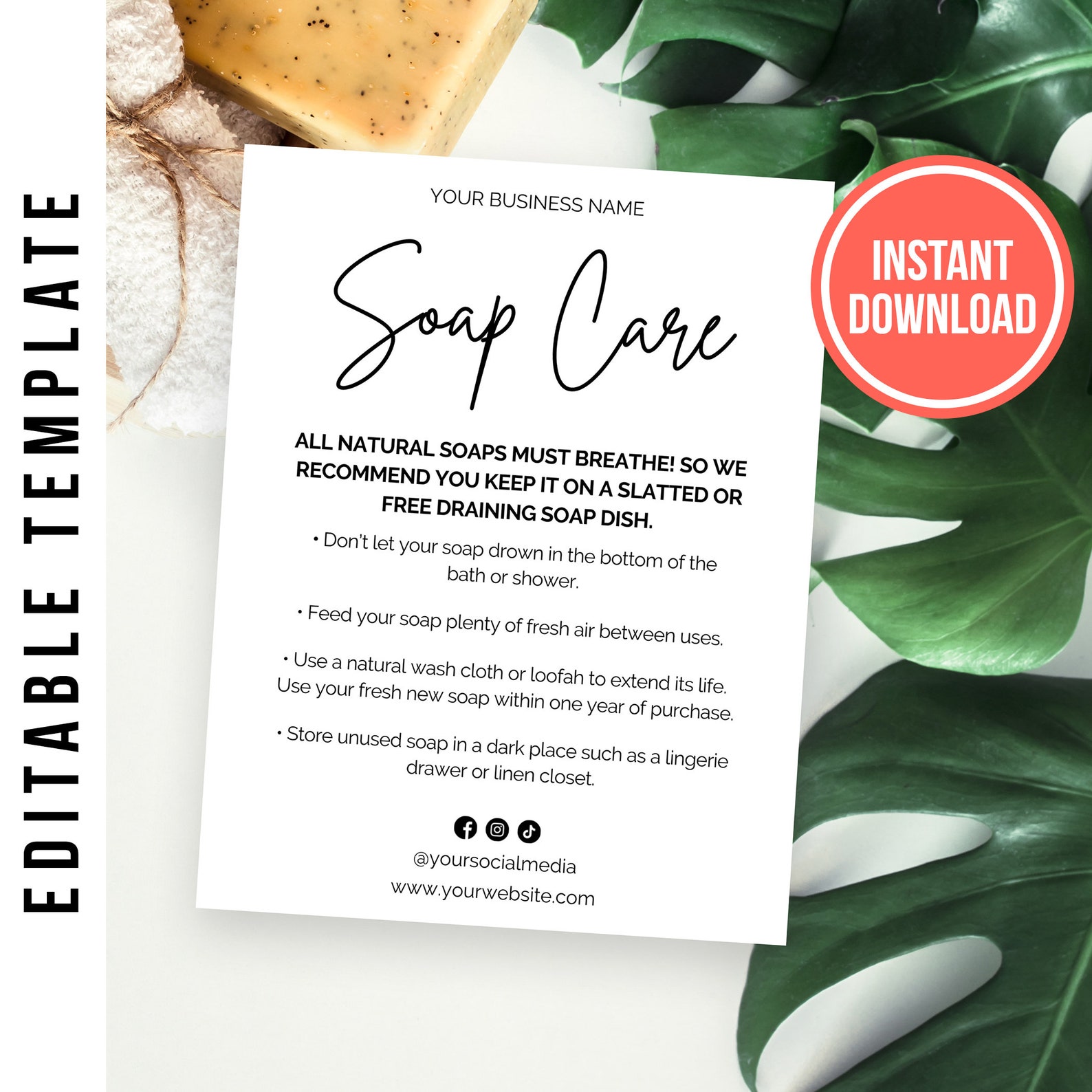 Editable Soap Care Card Template Handmade Soap Care Guide Etsy