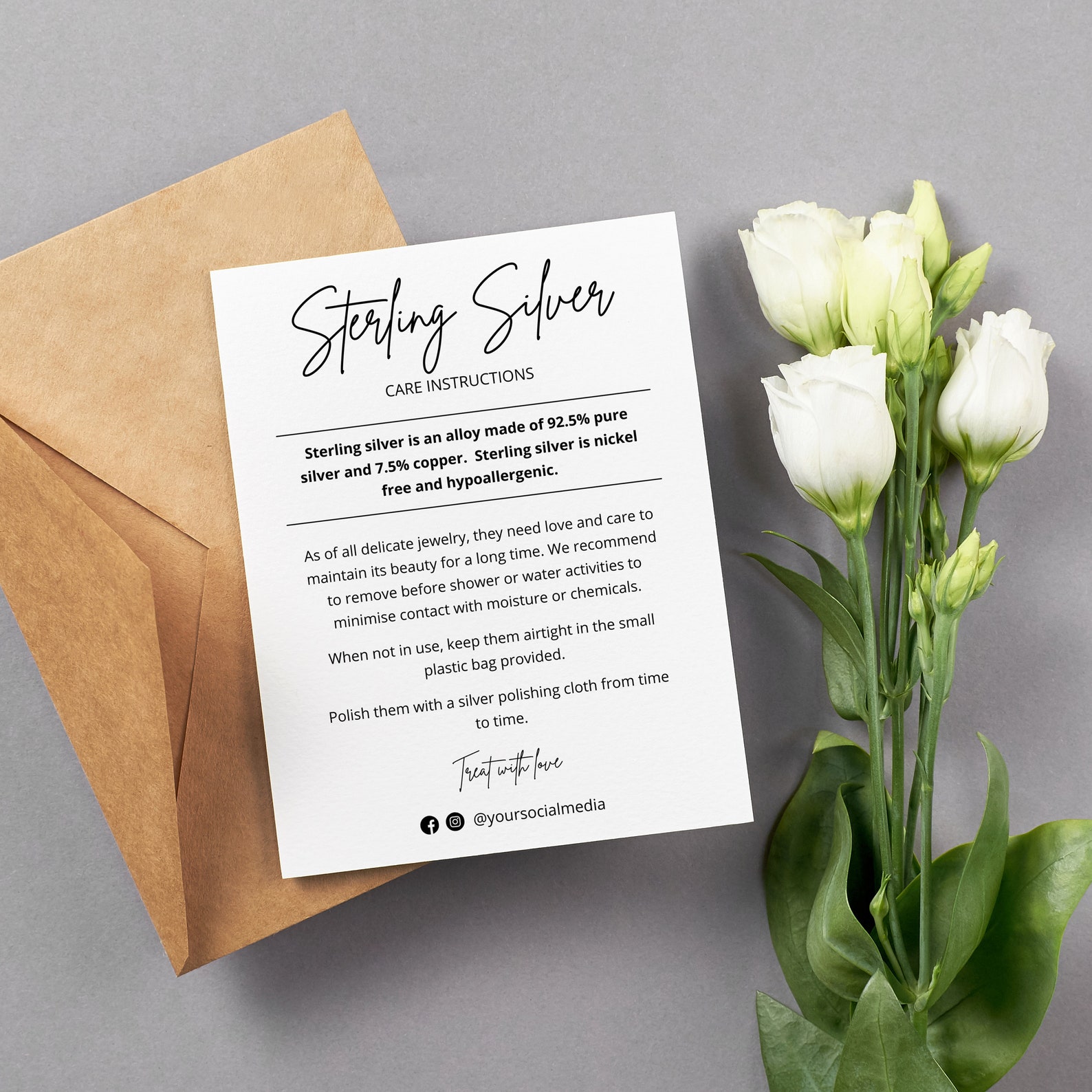 Printable Sterling Silver Care Instruction Card Jewellery Etsy