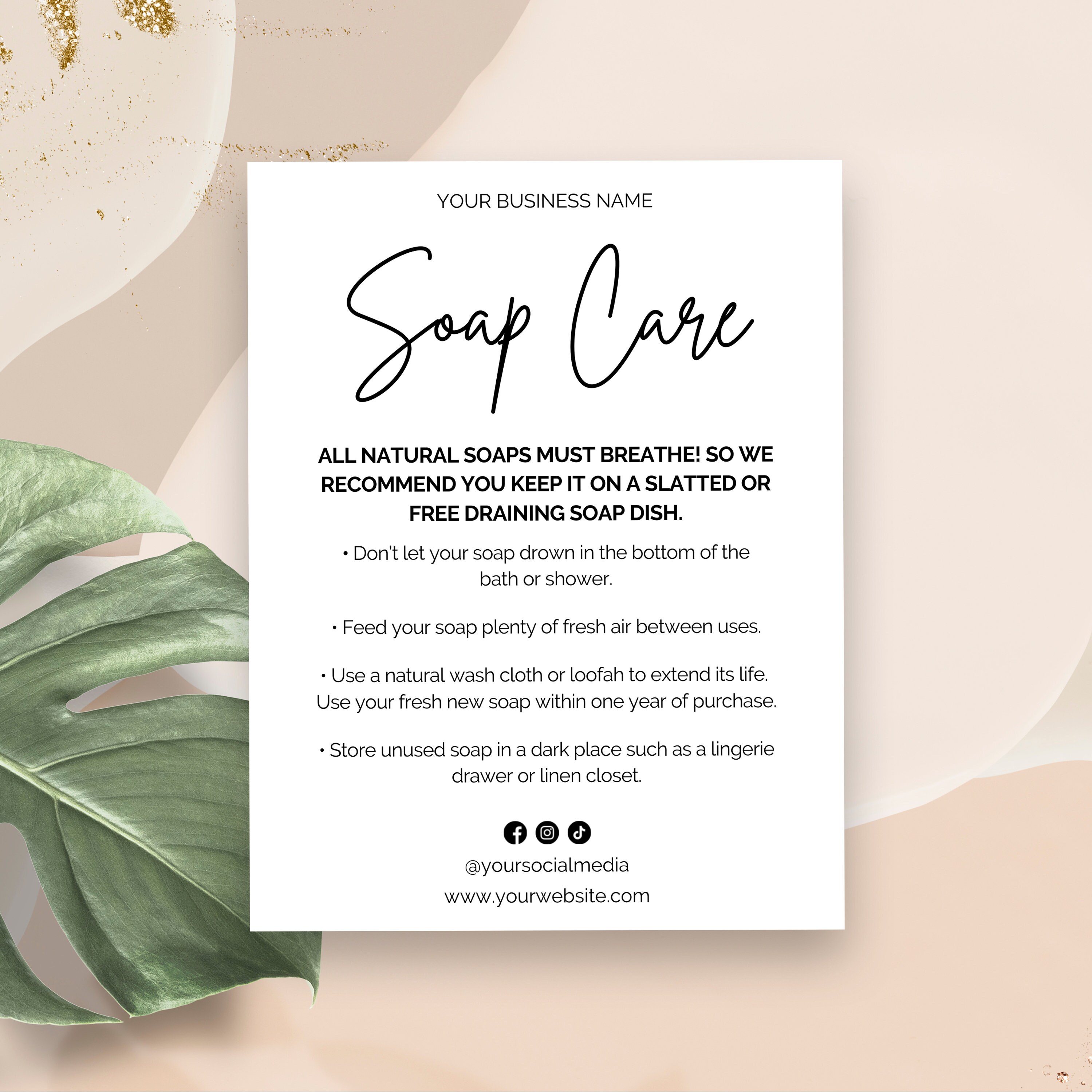 Editable Soap Care Card Template Handmade Soap Care Guide Etsy