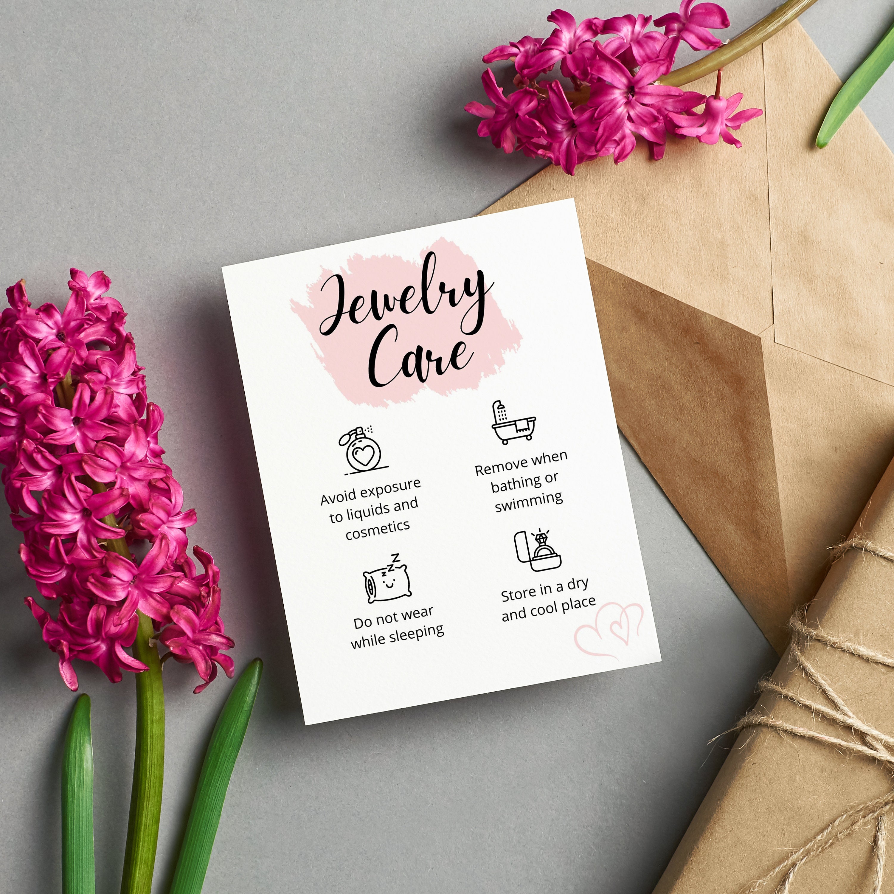 Editable Jewelry care card guide Jewelry care card editable Etsy