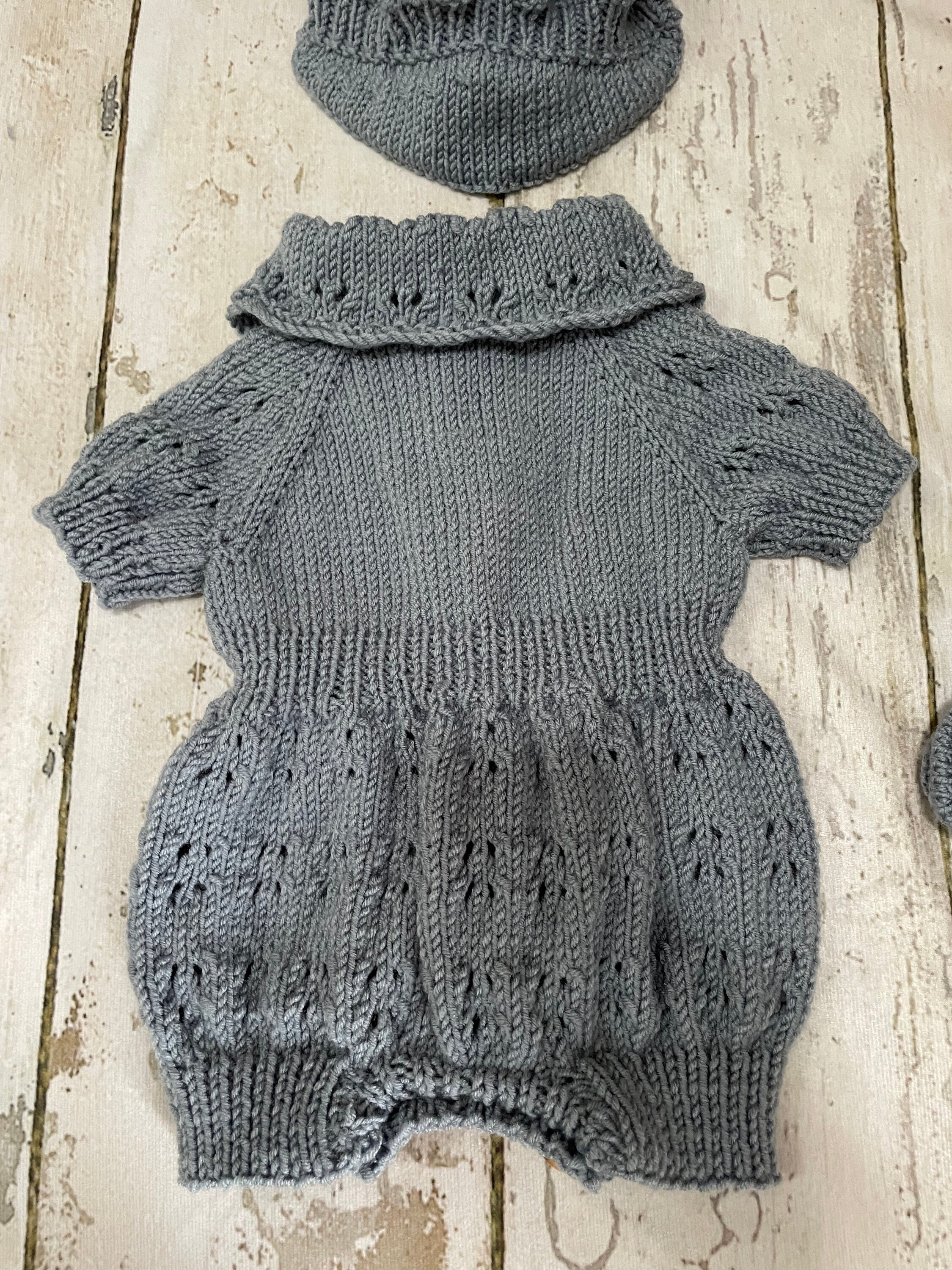 Hand Knitted Romper Suit, With Baker Boy Hat and Booties. for Reborn