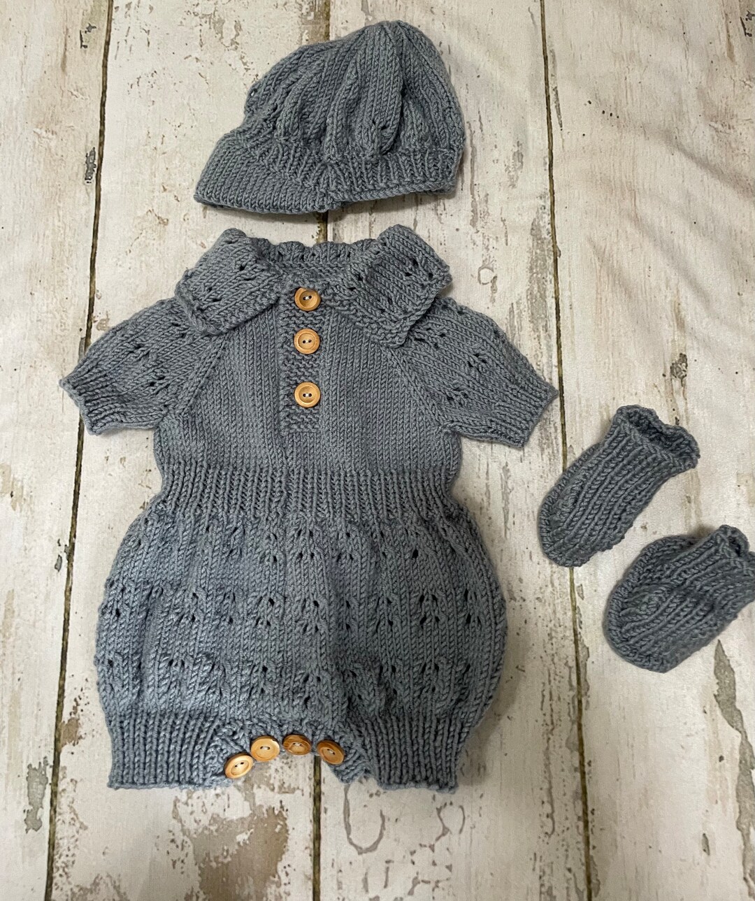 Hand Knitted Romper Suit, With Baker Boy Hat and Booties. for Reborn