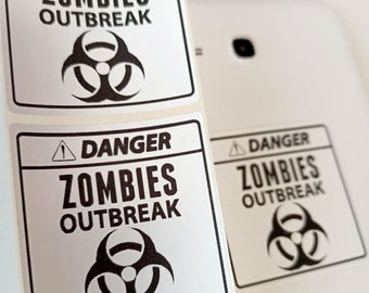 Danger sticker Zombies outbreak decal 500-100 pack stickers Zombies sticker Zombie sign Zombie sticker Zombies decals Paper decal 039