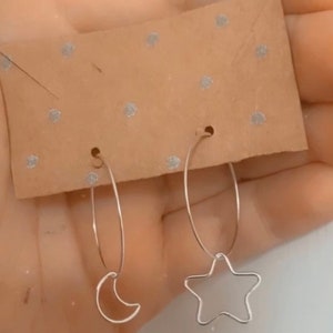 Sterling Silver Star & Moon mix match 25mm 925 Sterling Silver plated hoop earings.