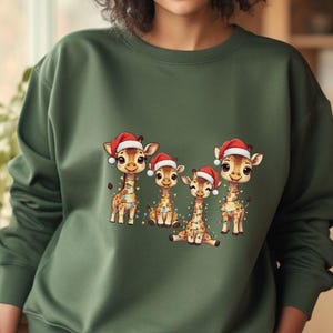 Adorable Giraffe Family Christmas Sweatshirt, Santa Shirt, Wrapped in Holiday Lights, Fantasy, Ugly Christmas Shirt, Animal Lover