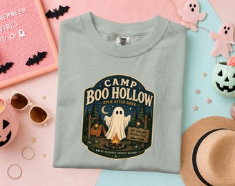 Ghost Camping Shirt, Camp Boo Hollow tee, vintage spooky campground t-shirt, summerween camping gift, haunted outdoor apparel