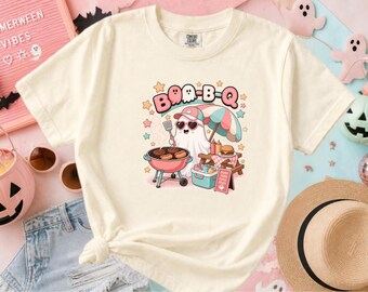 BBQ Ghost Shirt, Boo-B-Q Tee, Spooky Summerween Cookout Gift, Funny Pastel Grilling Top, Cute Barbecue Novelty, Foodie Halloween Apparel