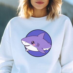 Retro Style Cartoon Shark Sweatshirt, Coastal Fishing Beachlife Shirt, Trendy Unique Animal Lover Gift, Shark Lover, Character Block