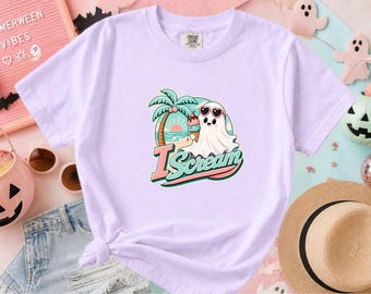 I Scream Shirt, Cute Ghost Ice Cream Tee, Spooky Summerween T-Shirt, Pastel Beach Gift, Kawaii Spirit Top, Funny Halloween Holiday Unisex
