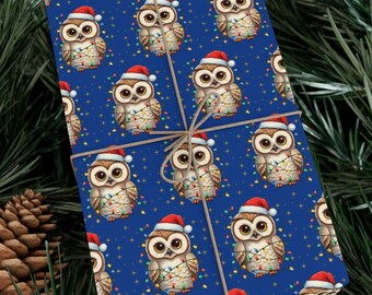 Christmas Owl Wrapping Paper, Wrapped in Christmas Lights, Holiday Gift Wrap, Festive Gift Wrap, Christmas Coffee Packaging