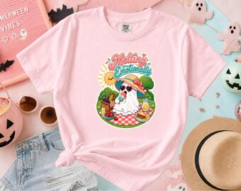 Melting Emotionally Tee, Picnic Ghost T-Shirt, Cute Summerween Shirt, Funny Spooky Summer Gift, Kawaii Pastel Spirit Top
