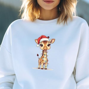 Adorable Baby Giraffe Christmas Sweatshirt, Santa Shirt, Wrapped in Holiday Lights, Fantasy, Ugly Christmas Shirt, Animal Lover