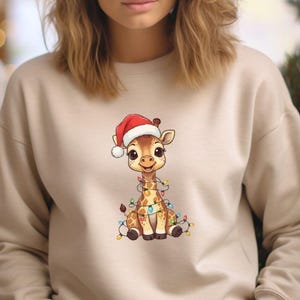 Cute Baby Giraffe Christmas Sweatshirt, Santa Shirt, Wrapped in Holiday Lights, Fantasy, Ugly Christmas Shirt, Animal Lover