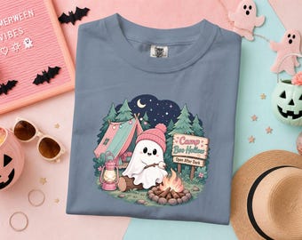 Ghost Camping Shirt, Camp Boo Hollow tee, cute pastel campsite t-shirt, spooky summerween gift, kawaii outdoor apparel