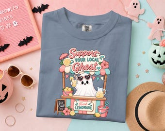 Cute Ghost Shirt, Support Your Local Ghost Tee, Spooky Lemonade Stand Top, Summerween Gift, Pastel Haunted Holiday Unisex