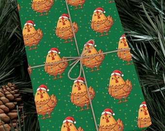 Christmas Chicken Wrapping Paper, Wrapped in Christmas Lights, Festive Holiday Gift Wrap