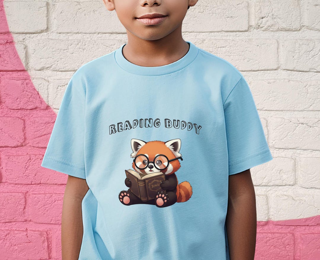 Reading Buddy Red Panda Kids Shirt, Cute Book Animal Tee, Kawaii ...